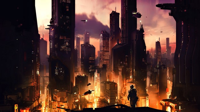 Master Chief in a futuristic city