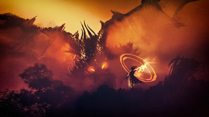 Dragon and wizard in fantasy art
