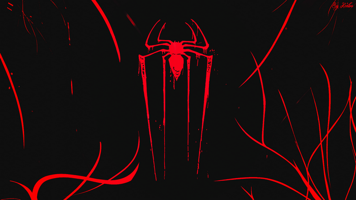 Spider-Man logo with red abstract elements