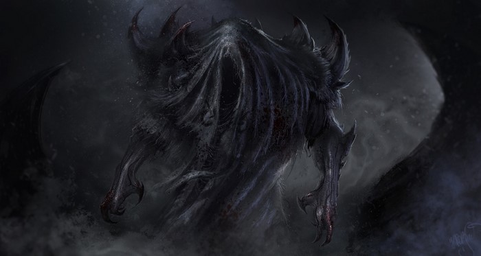Dark fantasy creature with claws and wings