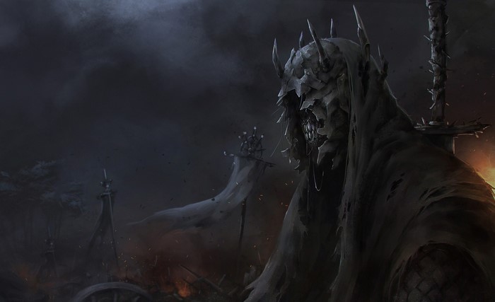 Dark fantasy artwork of a skeletal warrior with a sword