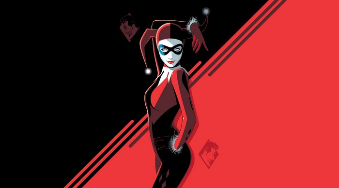 Harley Quinn artwork with red and black background