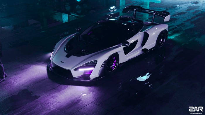 McLaren Senna sports car with purple accents