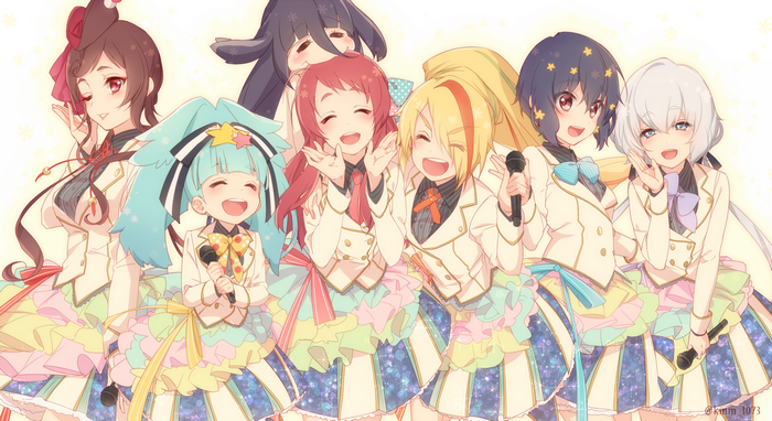 Zombieland Saga characters Ai Mizuno, Junko Konno, Yugiri, Tae Yamada, Lily Hoshikawa, Sakura Minamoto, Saki Nikaidou