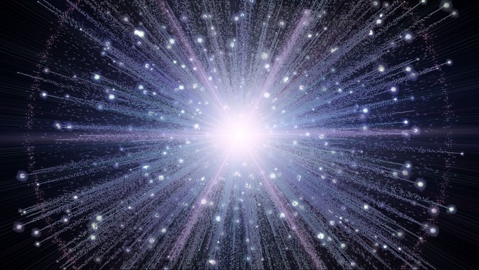 Abstract explosion of light and particles in space