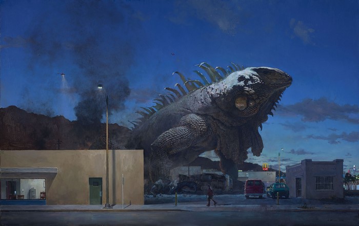 Giant Iguana Attacks Town with Helicopters