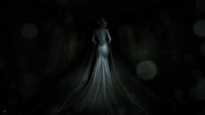 Fantasy art of a woman in a dark setting