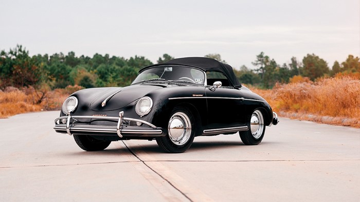 Black Porsche 356 Roadster on a road