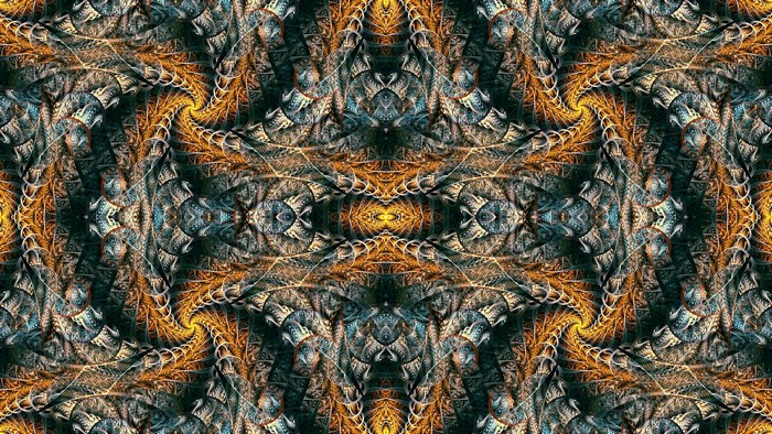 Abstract fractal pattern with golden and blue hues