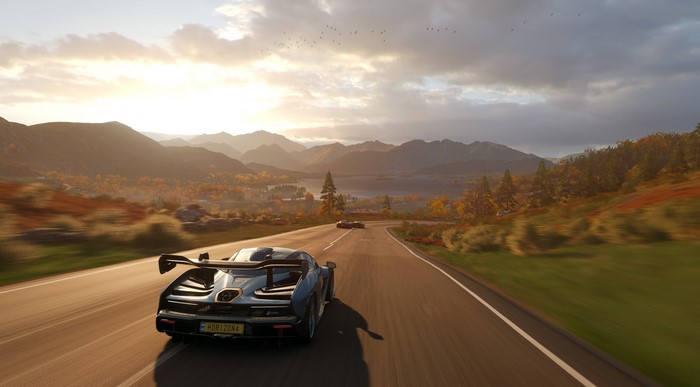 McLaren Senna driving on a road in Forza Horizon 4