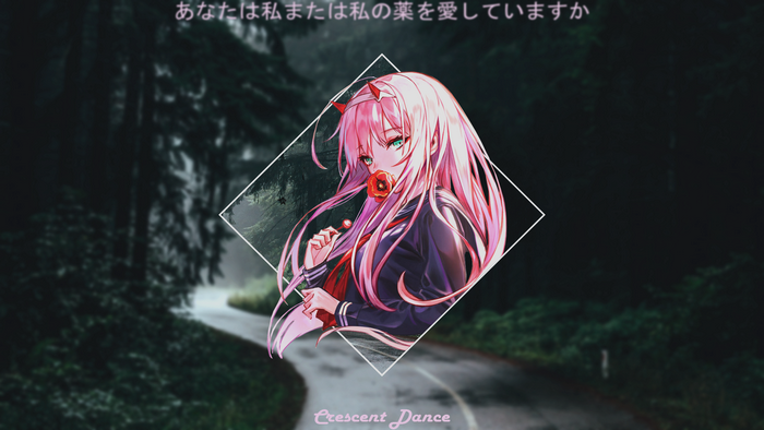 Zero Two from Darling in the FranXX with text