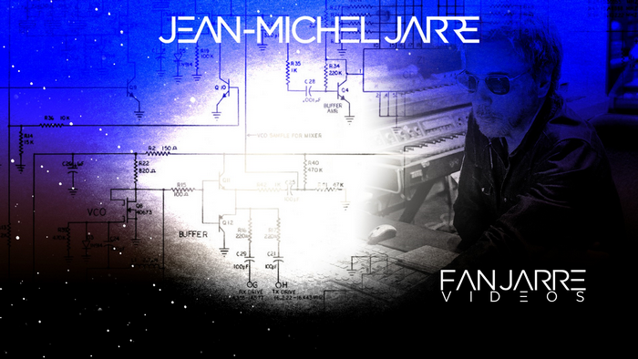 Jean-Michel Jarre with electronic music schematics