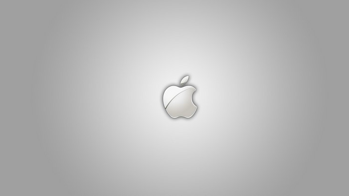 Apple logo on a grey gradient background