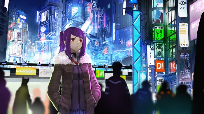 Julianne Stingray from VA-11 HALL-A in a neon city