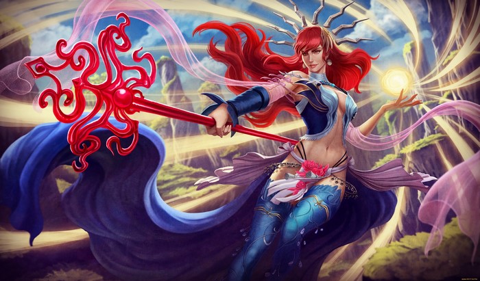 Fantasy girl with red hair and staff