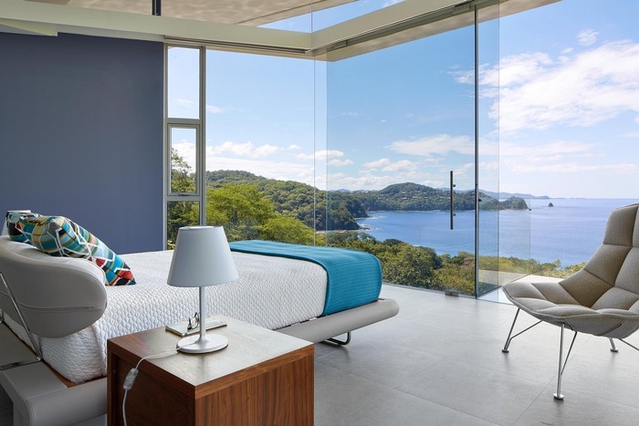 Modern bedroom with ocean view