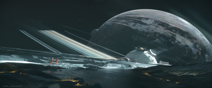 4K Science Fiction Planet with Rings and Colony