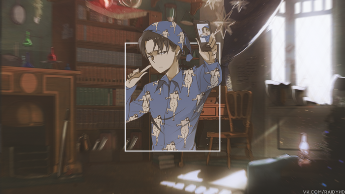 Anime character in pajamas taking a selfie