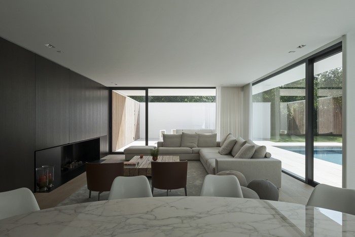 Modern living room with fireplace and sectional sofa