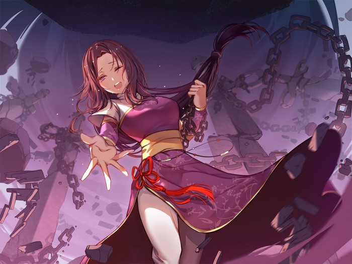 Anime girl in purple dress with chains