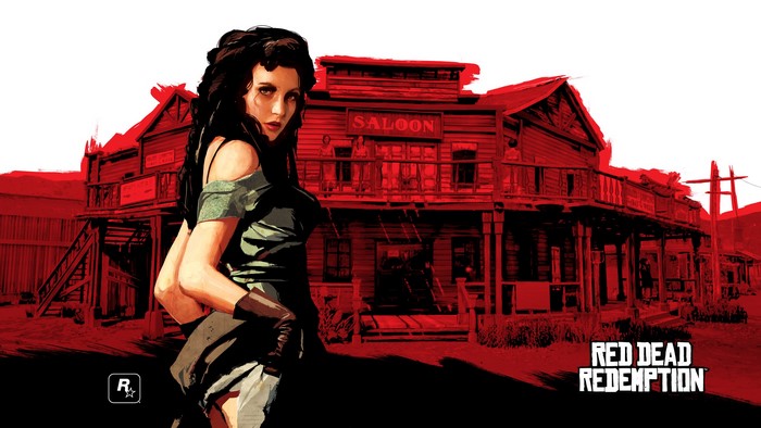 Woman in front of Red Dead Redemption Saloon