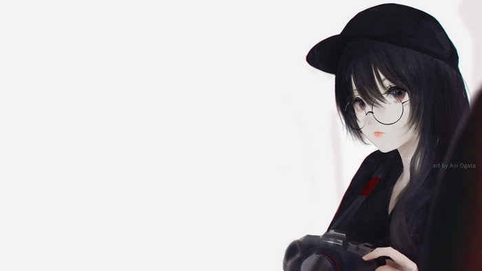 Girl with black hair, glasses, and camera by Aoi Ogata