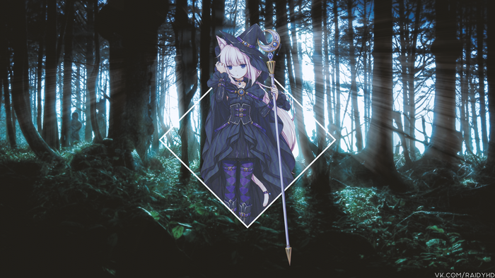 4K Neko Para anime girl with staff