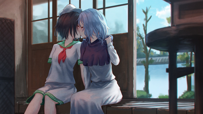 Kumoi Ichirin from Touhou kissing another girl