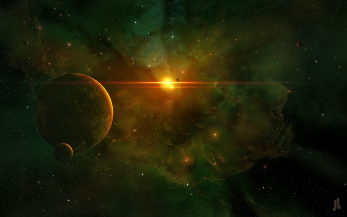 Digital art of planets and nebula in space