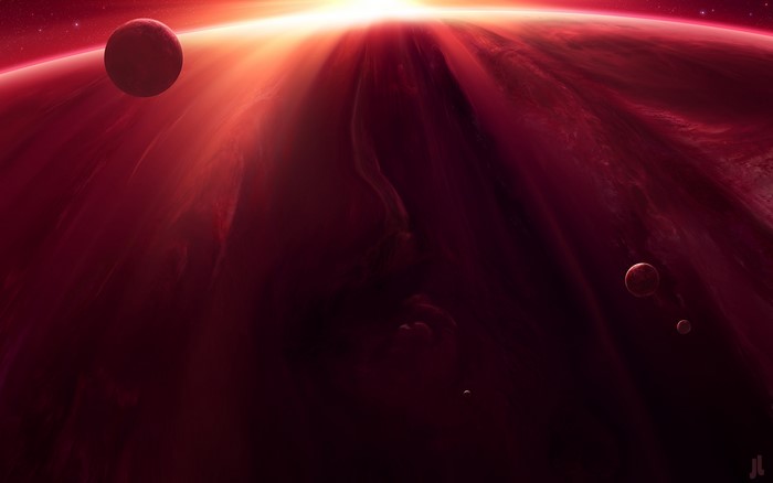 Digital art space scene with planets and nebula