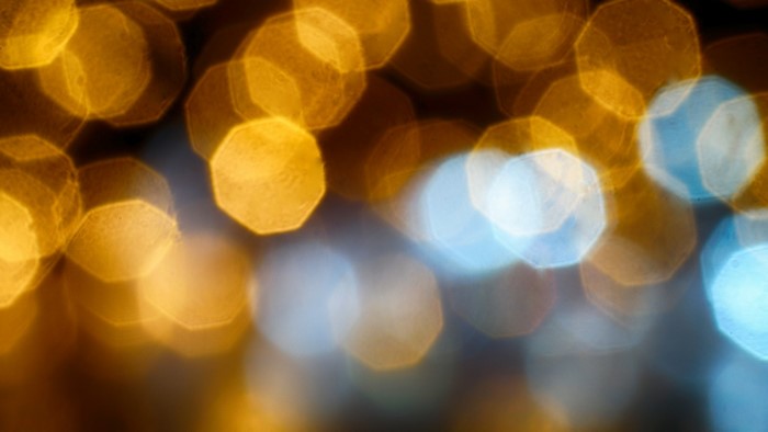 Blurred yellow and blue bokeh lights