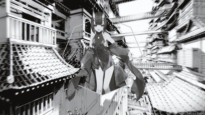 Shuten Douji from Fate/Grand Order in monochrome