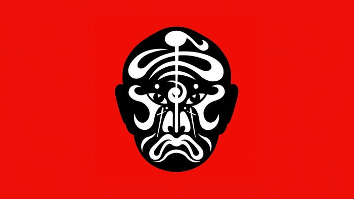 Minimalist Peking Opera mask logo on red background