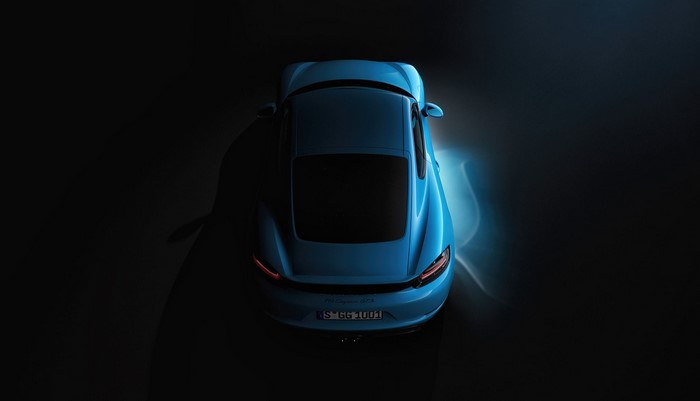 Blue Porsche 718 Cayman GTS from above