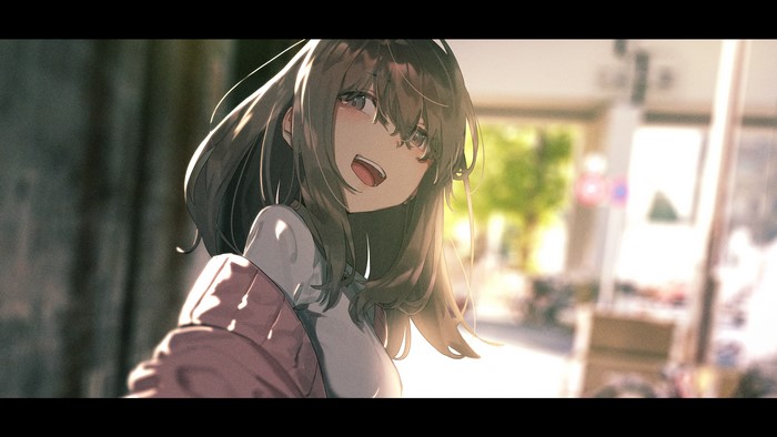 Anime girl smiling in sunlight