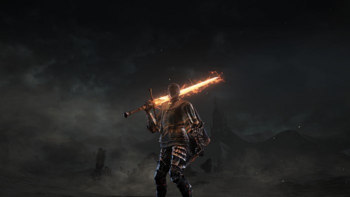 Dark Souls character with flaming sword