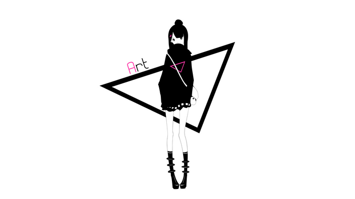 Anime girl with black hoodie and triangle graphic