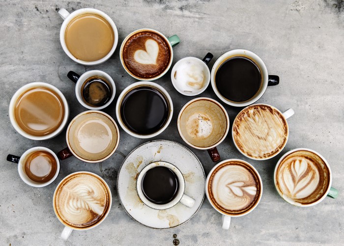 Beige Coffee Mugs in Top View Arrangement