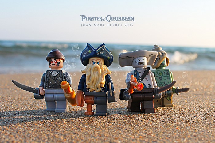 LEGO Pirates of the Caribbean figurines on a beach