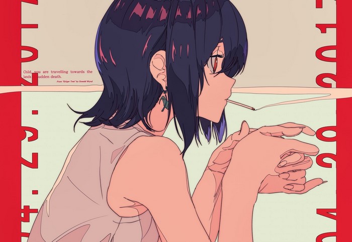 Anime girl smoking cigarette