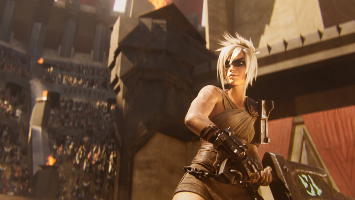 Riven from League of Legends in an arena