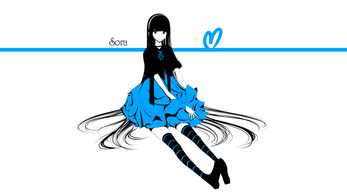 Sora sitting with blue dress and thigh-highs