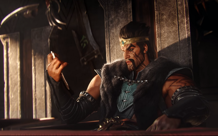 Draven from League of Legends sitting on a throne