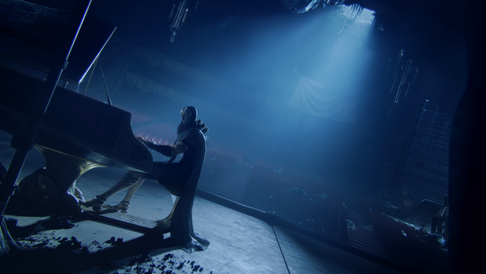 Jhin from League of Legends playing piano