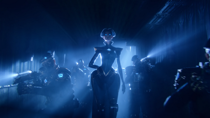 Camille from League of Legends with robotic soldiers