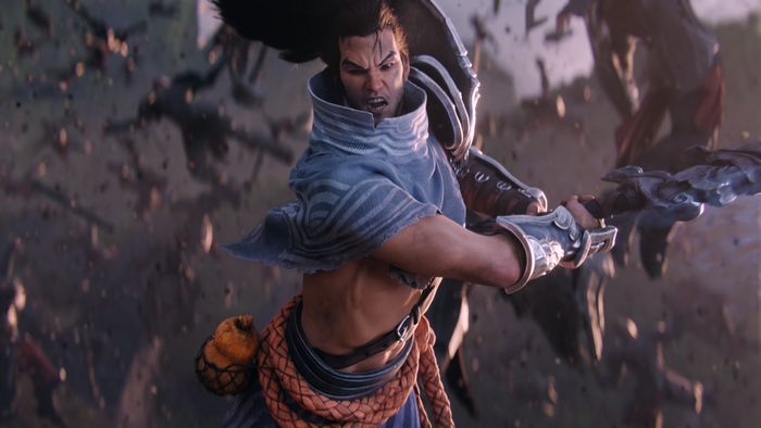 Yasuo from League of Legends in battle