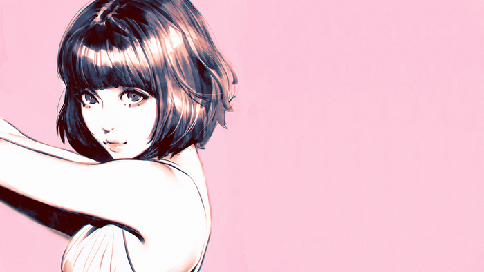 Anime girl with short dark hair by Ilya Kuvshinov