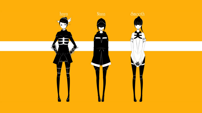Three anime girls named Haya, Nana, and Smooth
