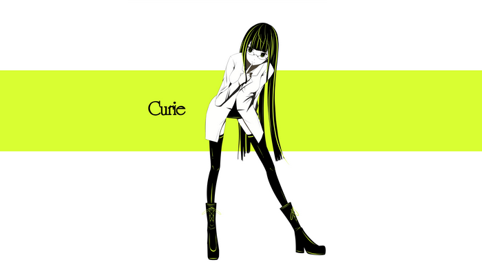 Curie anime girl with long hair and glasses