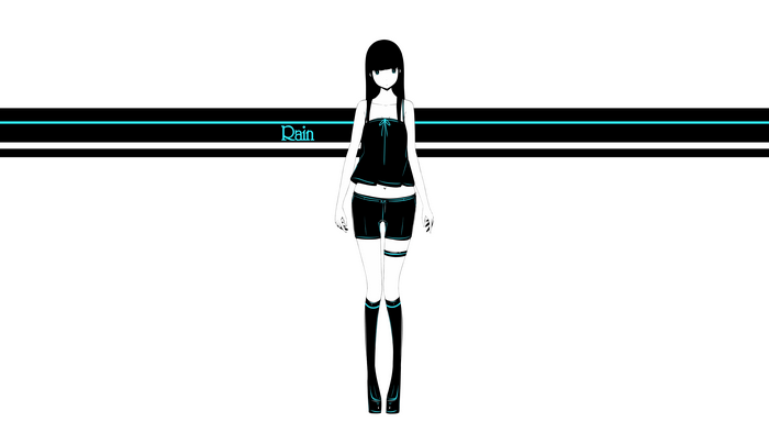 Anime girl with long black hair wearing shorts and thigh-highs